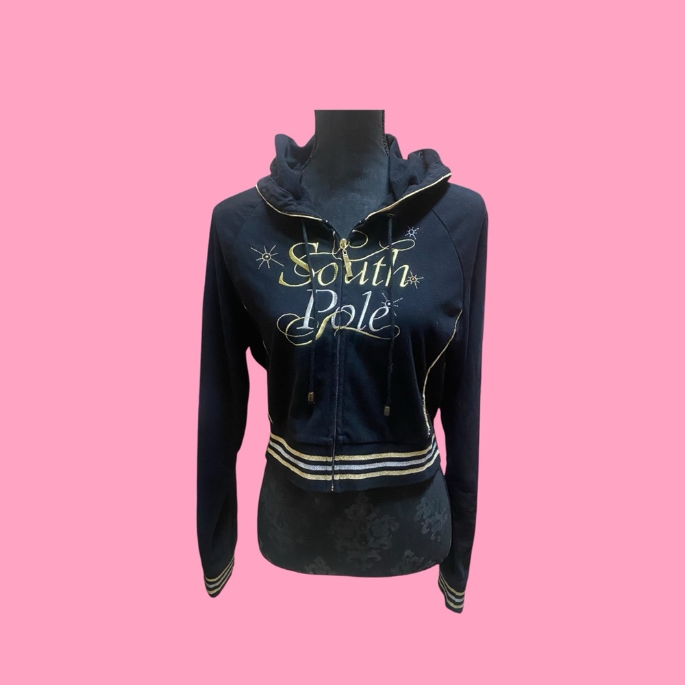 South Pole Y2K Logo Black Cropped Hoodie